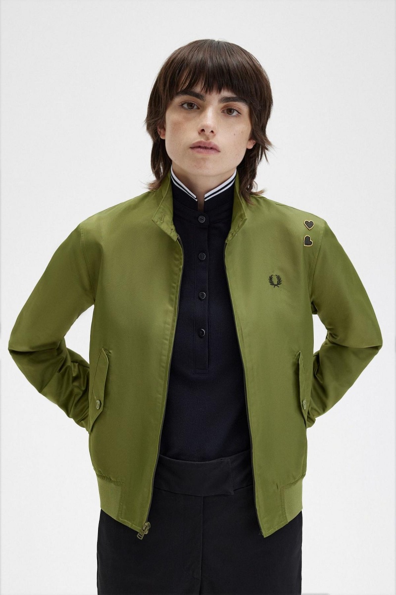 Fred Perry Printed Lining Zip-Through Mäntel Damen Grün | MCHHR85785