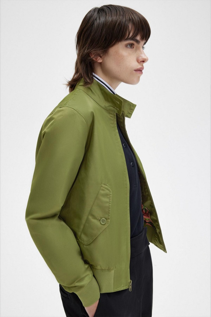 Fred Perry Printed Lining Zip-Through Mäntel Damen Grün | MCHHR85785