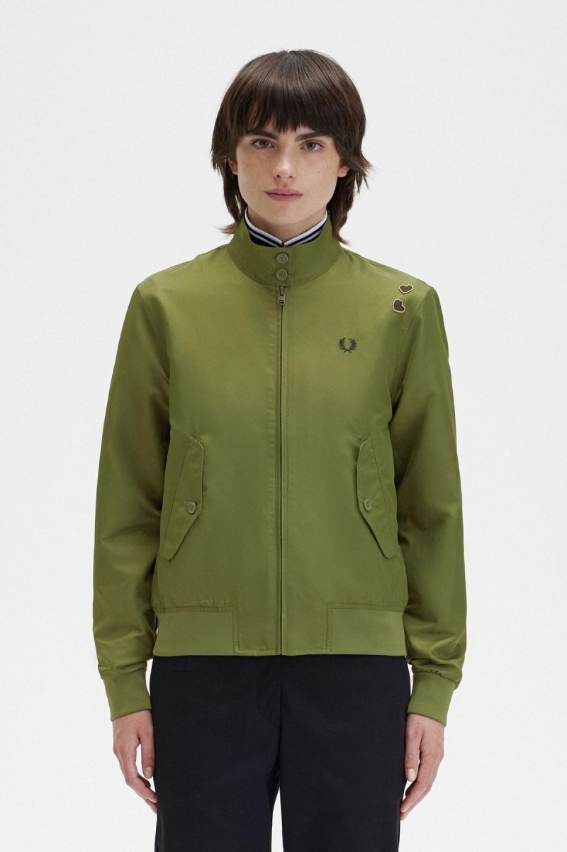 Fred Perry Printed Lining Zip-Through Mäntel Damen Grün | MCHHR85785