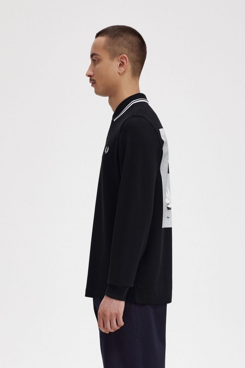 Fred Perry Rave Graphic Long Sleeve Fred Perry Shirt Polo Shirts Herren Schwarz | CHEGJ48951