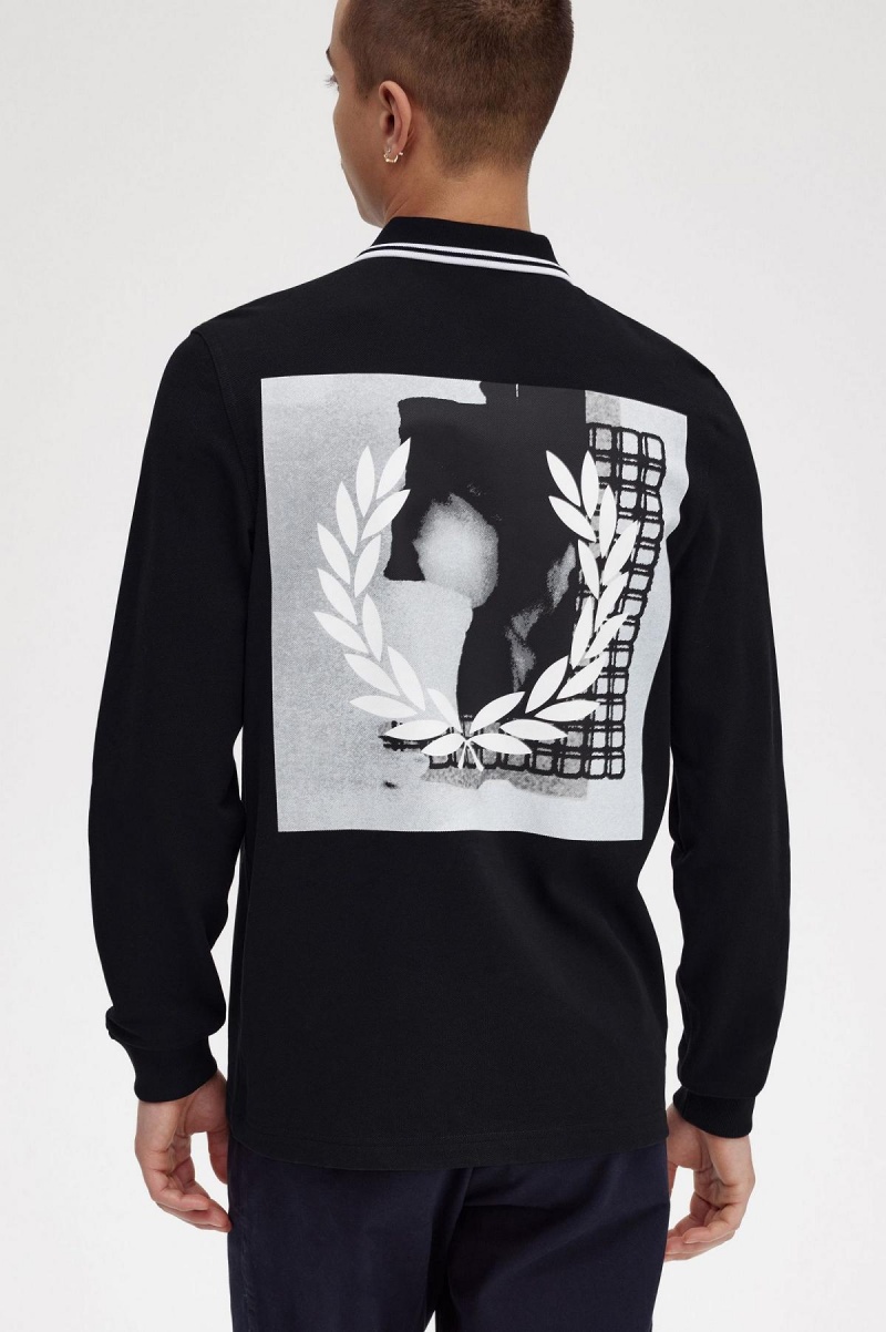 Fred Perry Rave Graphic Long Sleeve Fred Perry Shirt Polo Shirts Herren Schwarz | CHEGJ48951