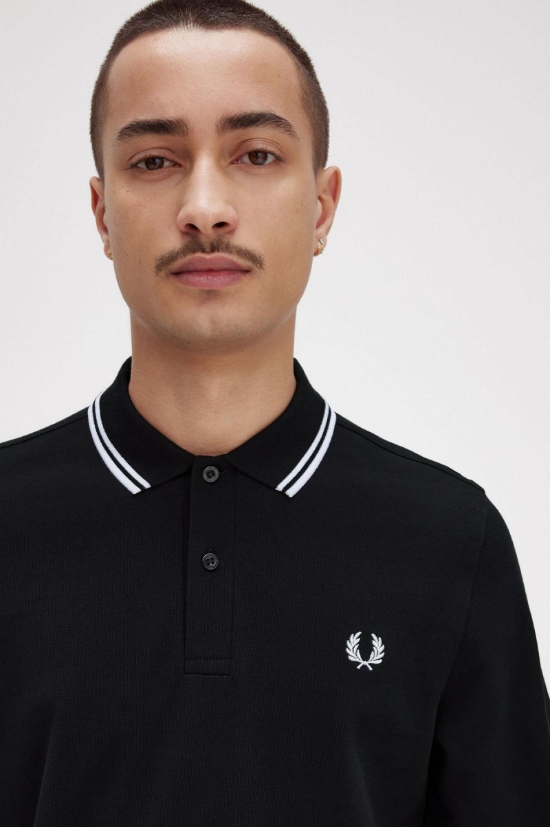 Fred Perry Rave Graphic Long Sleeve Fred Perry Shirt Polo Shirts Herren Schwarz | CHEGJ48951