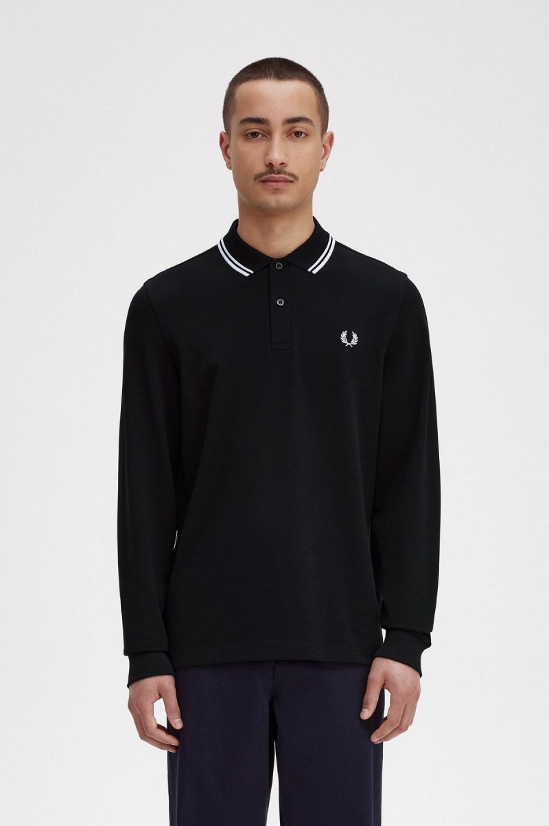 Fred Perry Rave Graphic Long Sleeve Fred Perry Shirt Polo Shirts Herren Schwarz | CHEGJ48951