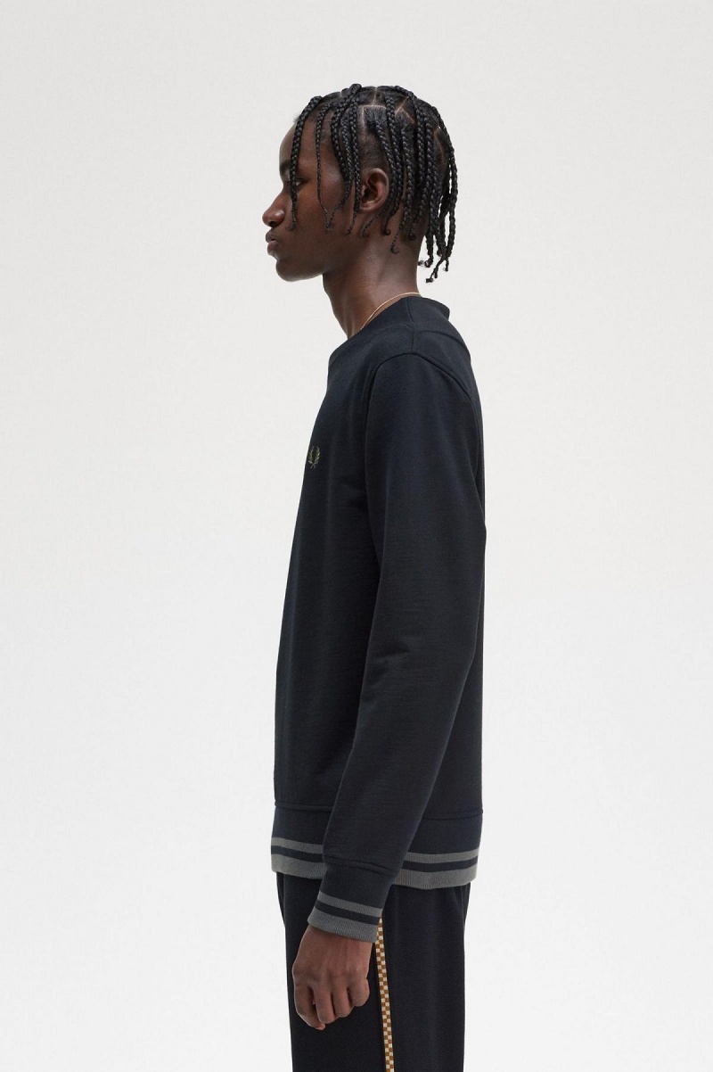 Fred Perry Rib Detail Sweatshirts Herren Schwarz | YCHVQ30073