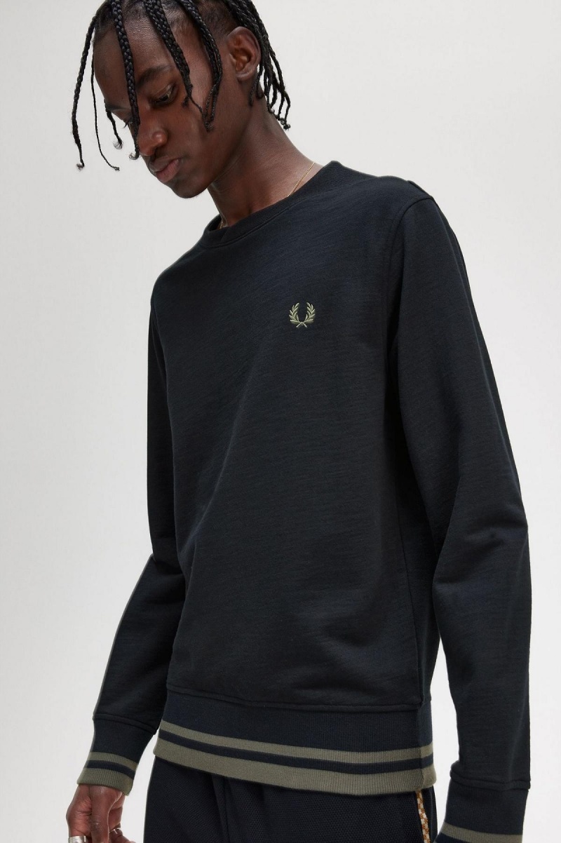 Fred Perry Rib Detail Sweatshirts Herren Schwarz | YCHVQ30073