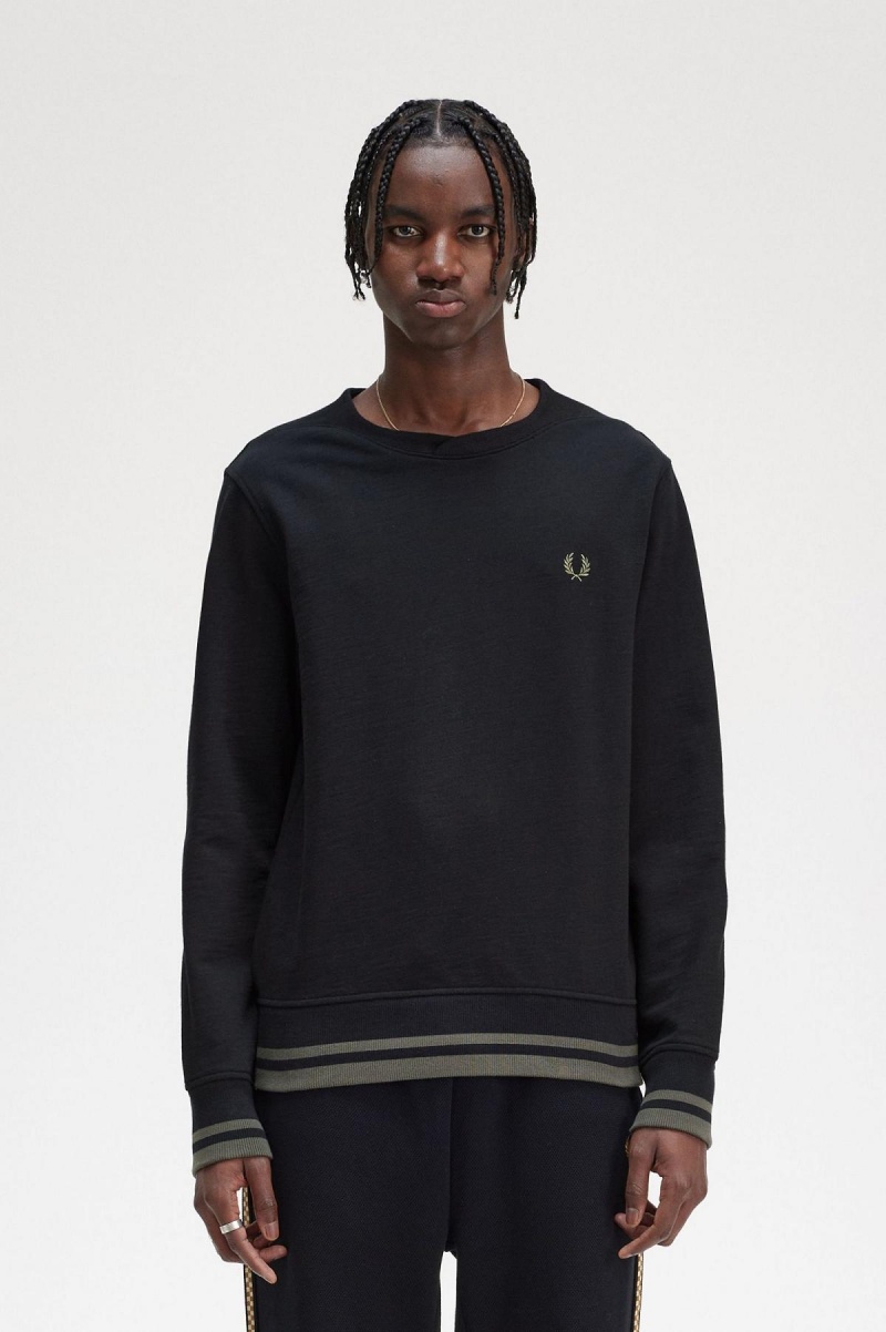 Fred Perry Rib Detail Sweatshirts Herren Schwarz | YCHVQ30073