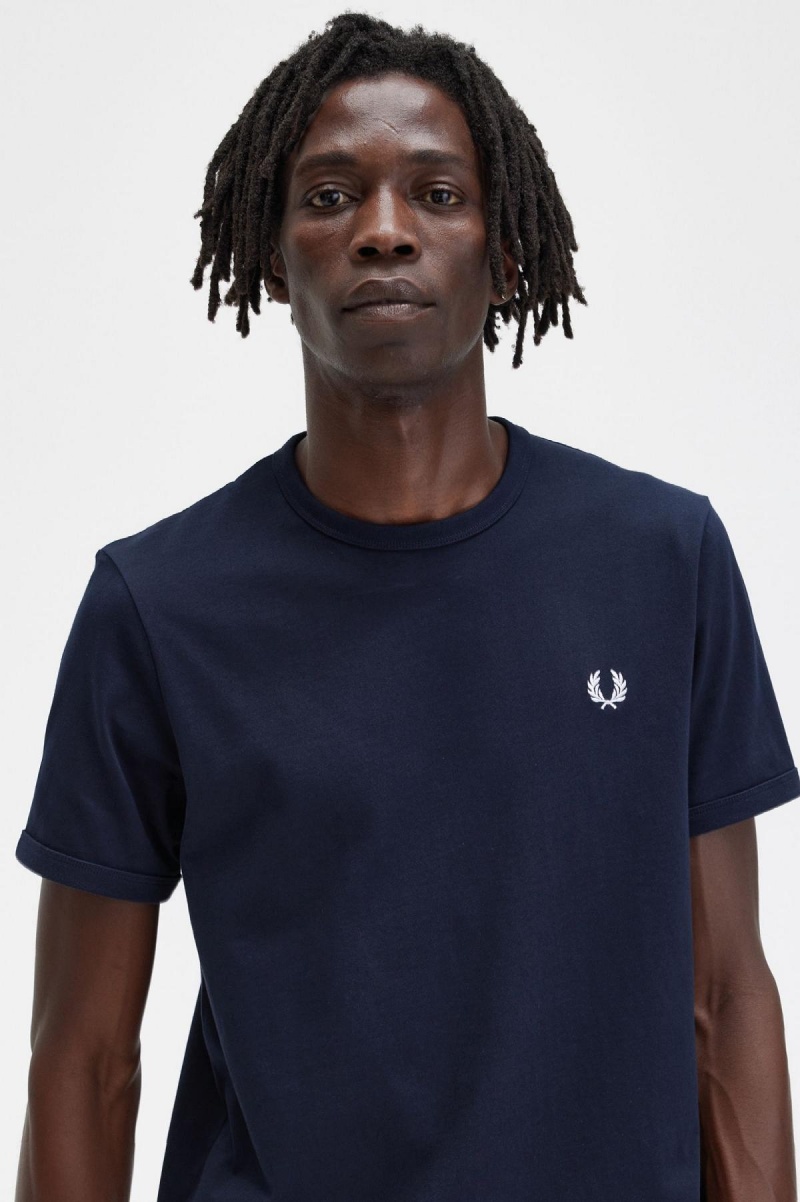 Fred Perry Ringer T-shirts Herren Navy | TCHWZ95729