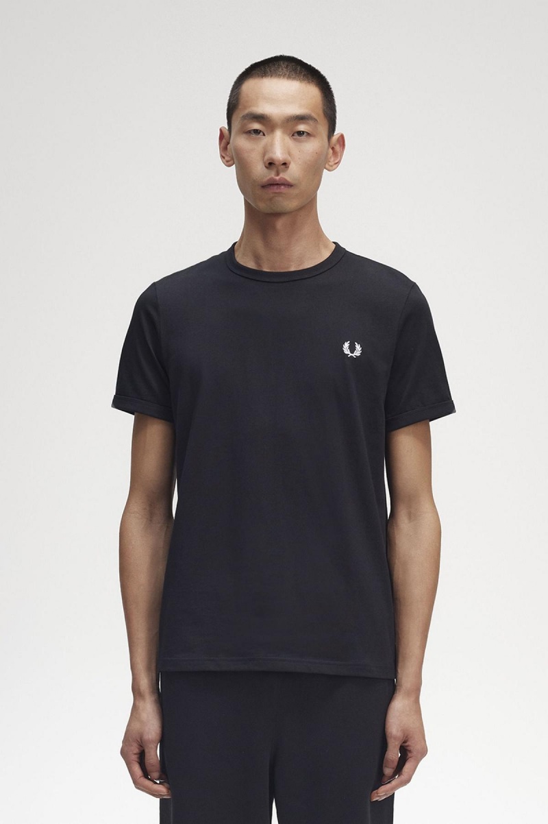 Fred Perry Ringer T-shirts Herren Schwarz | CHICD97678