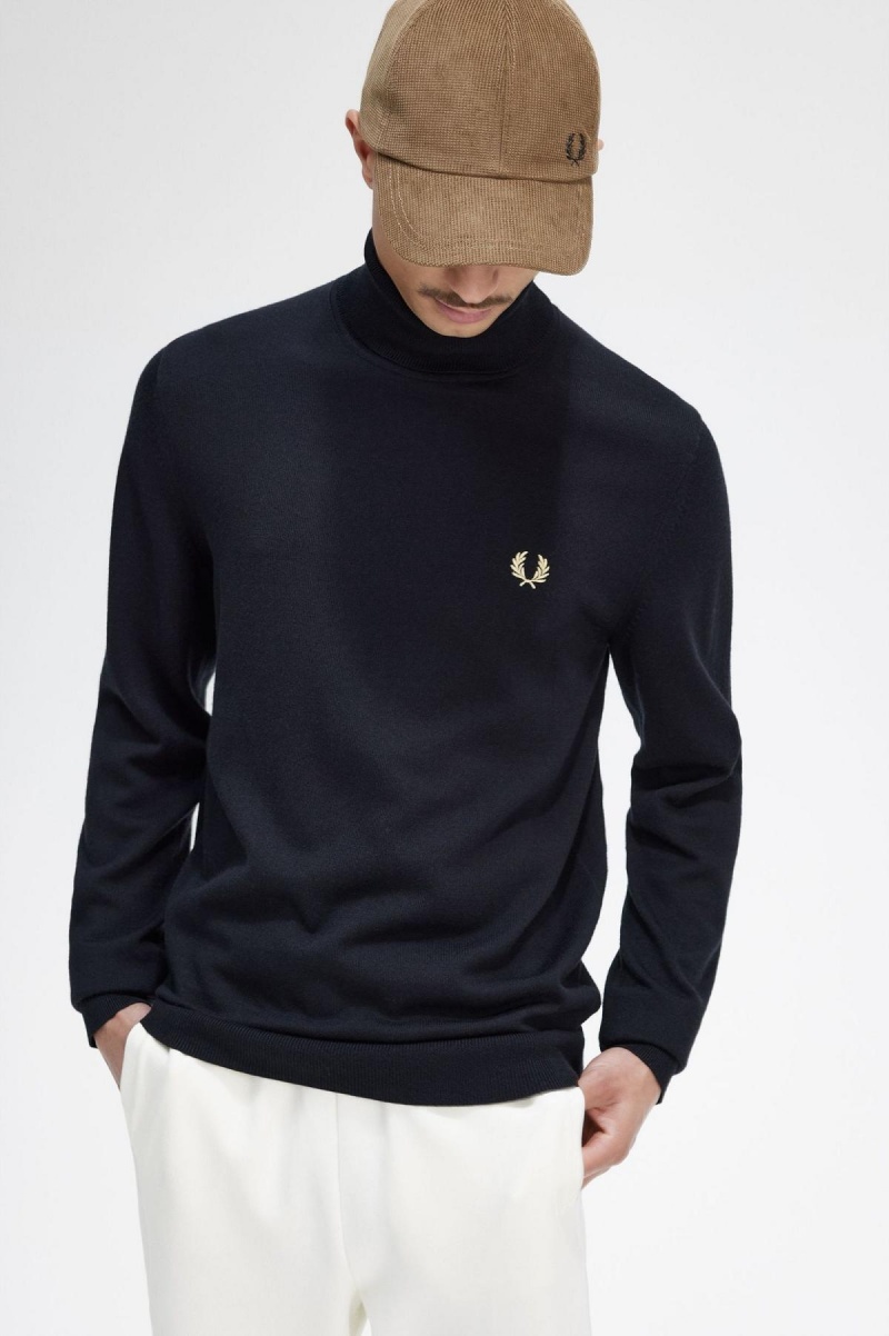 Fred Perry Roll Neck Jumper Strickwaren Herren Schwarz | CHEGJ49650