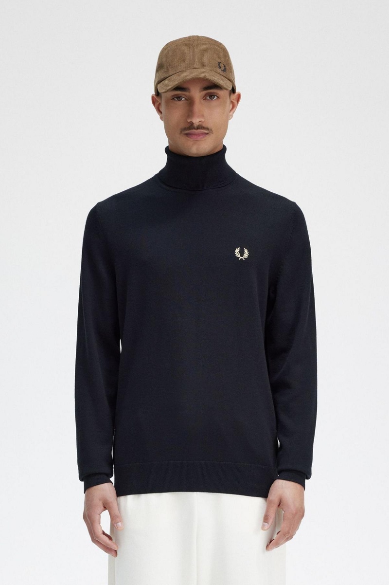 Fred Perry Roll Neck Jumper Strickwaren Herren Schwarz | CHEGJ49650