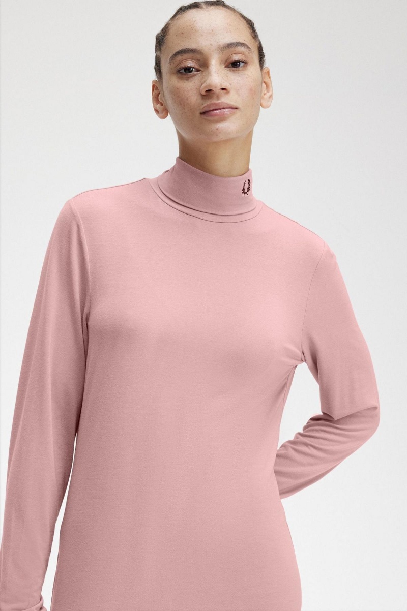 Fred Perry Roll Neck Top T-shirts Damen Rosa Rosa | ZCHMJ21456