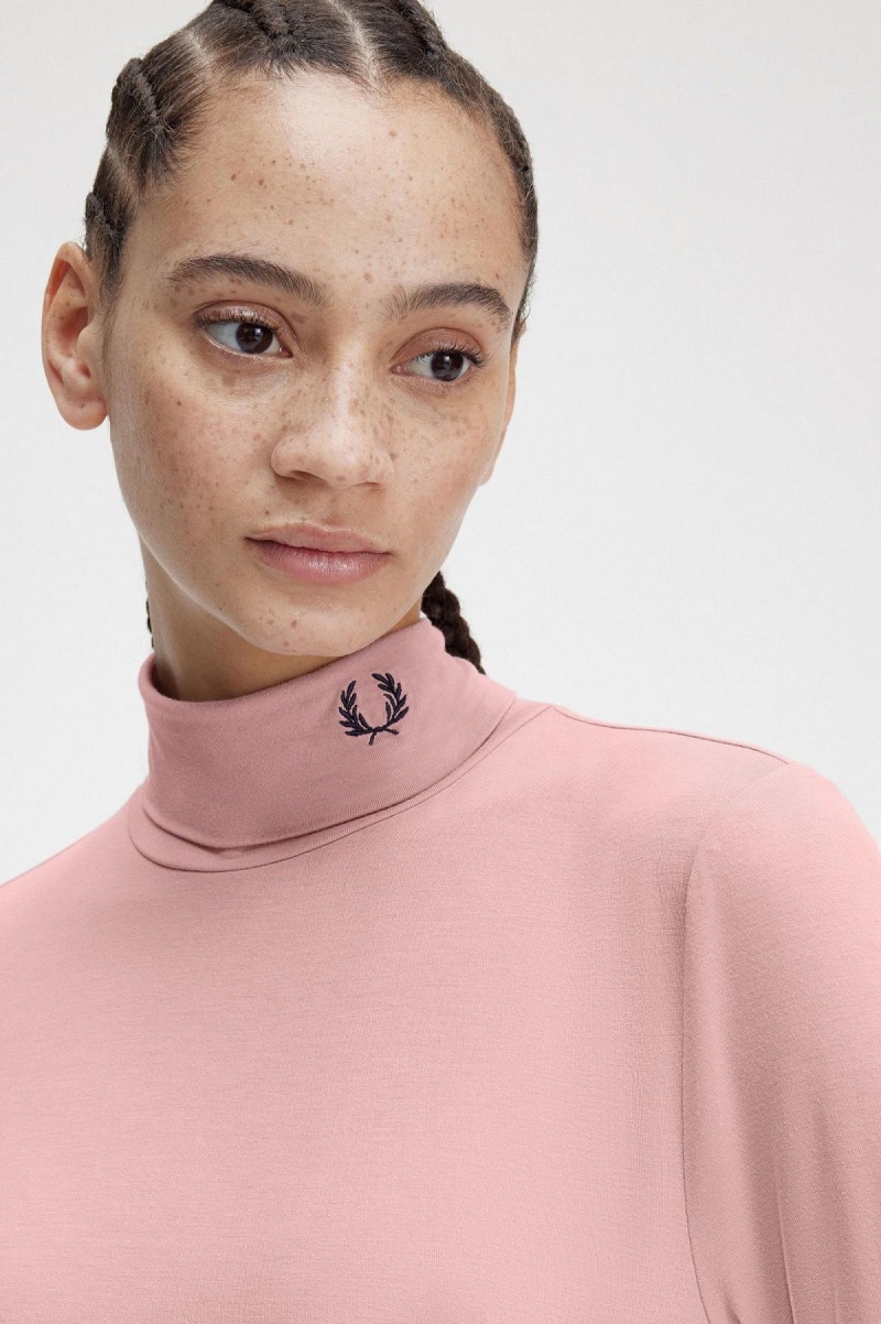 Fred Perry Roll Neck Top T-shirts Damen Rosa Rosa | ZCHMJ21456