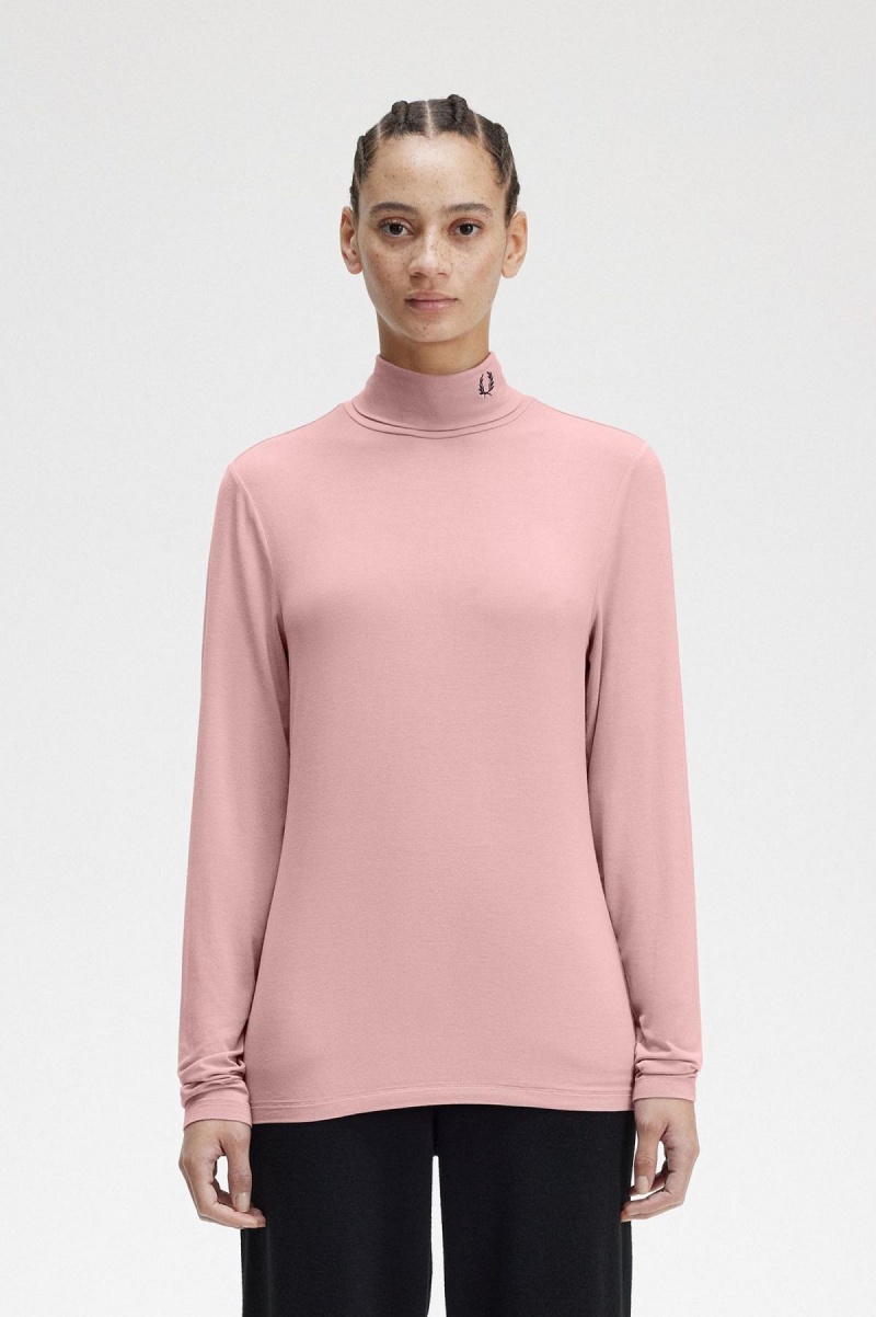 Fred Perry Roll Neck Top T-shirts Damen Rosa Rosa | ZCHMJ21456