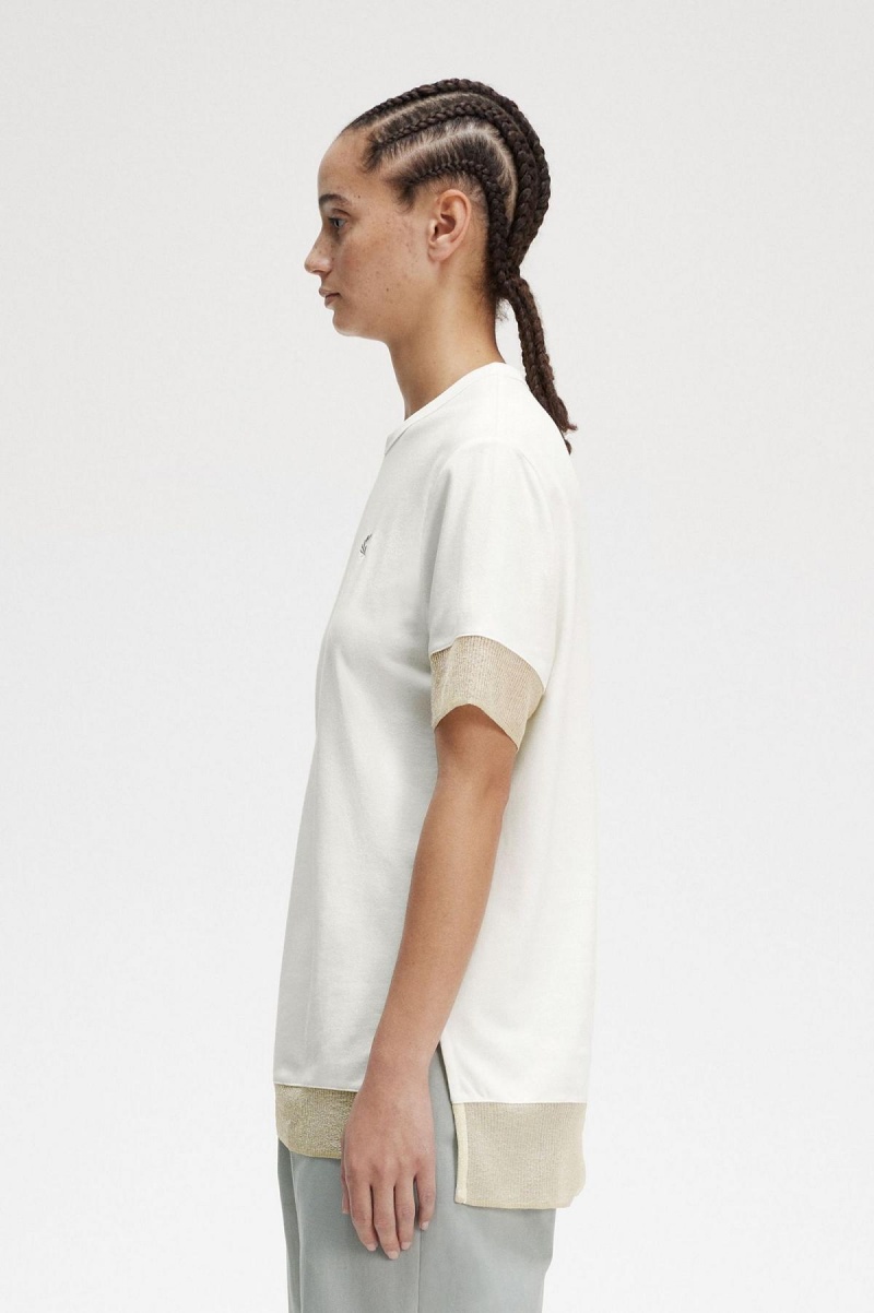 Fred Perry Sheer Trim Piqué T-shirts Damen Weiß | DCHKV84132