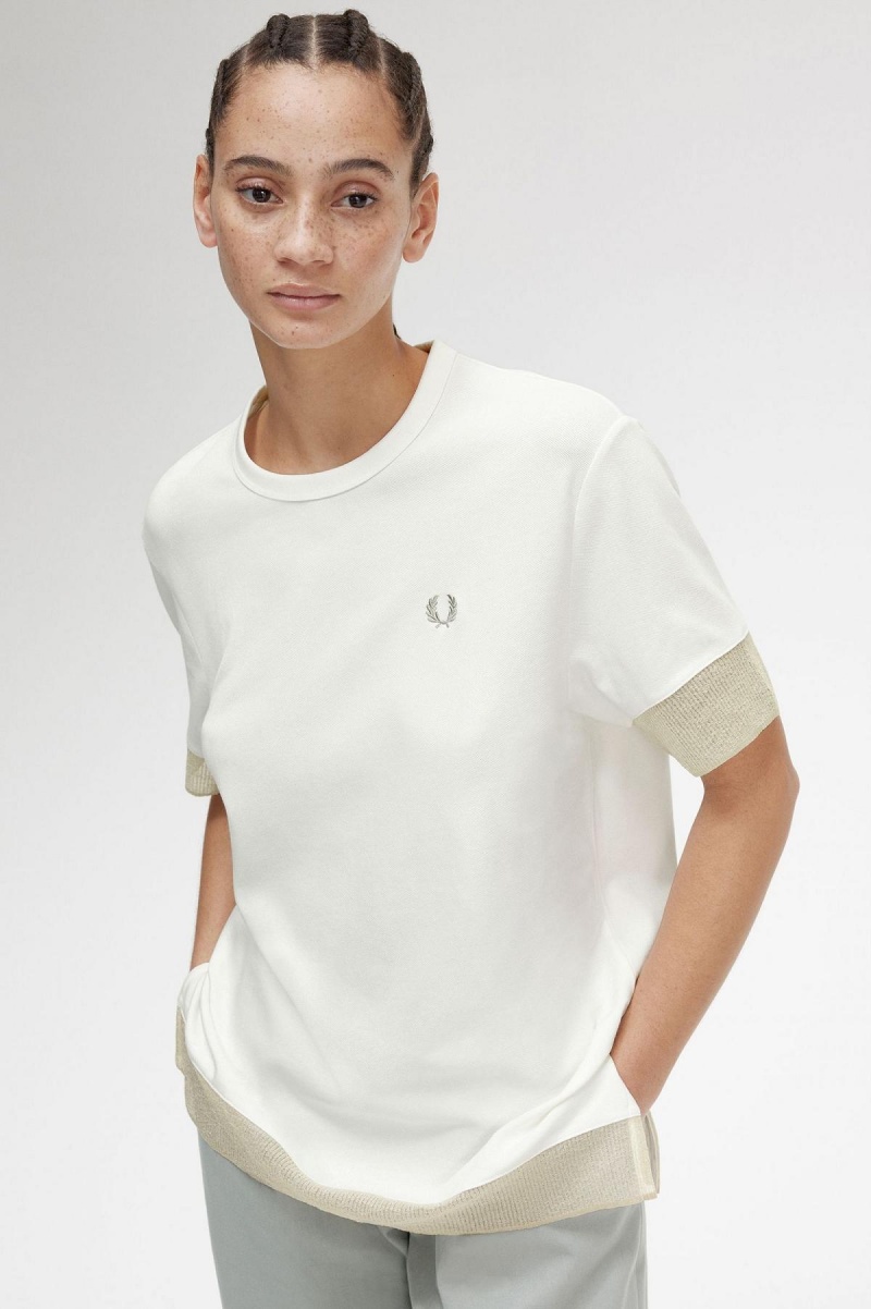 Fred Perry Sheer Trim Piqué T-shirts Damen Weiß | DCHKV84132