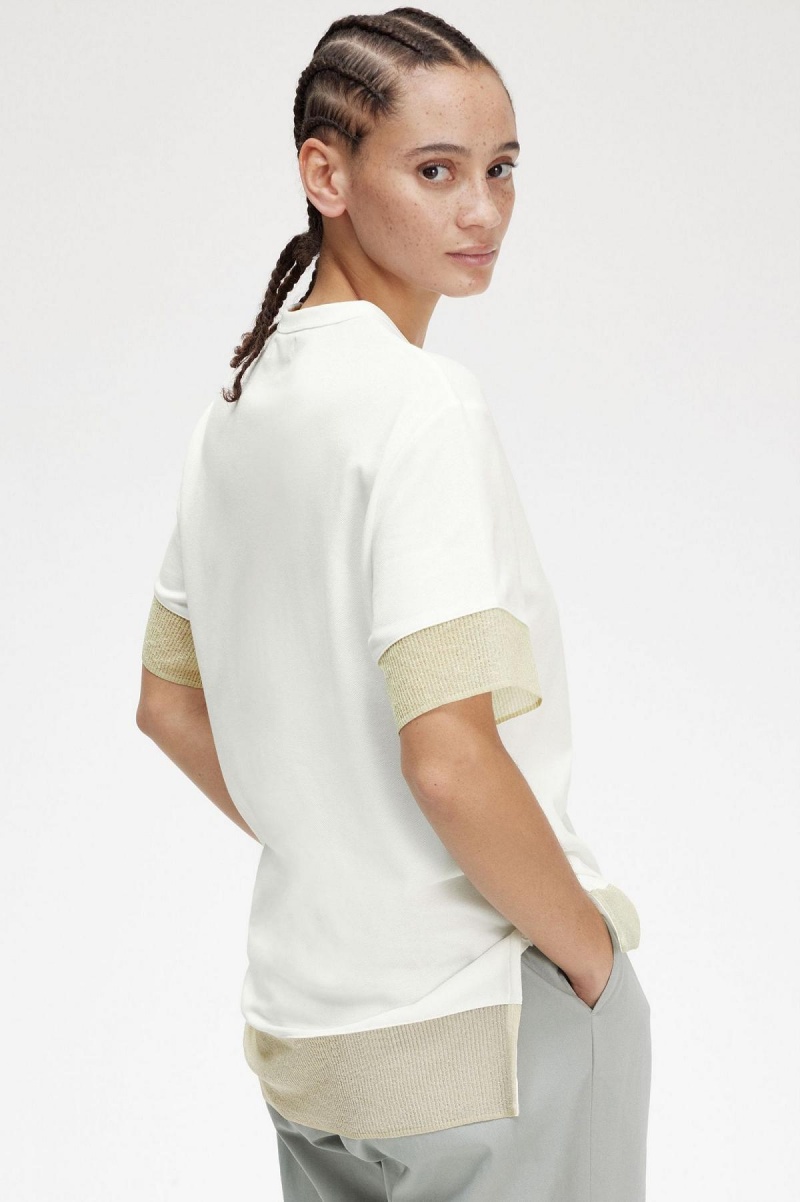 Fred Perry Sheer Trim Piqué T-shirts Damen Weiß | DCHKV84132