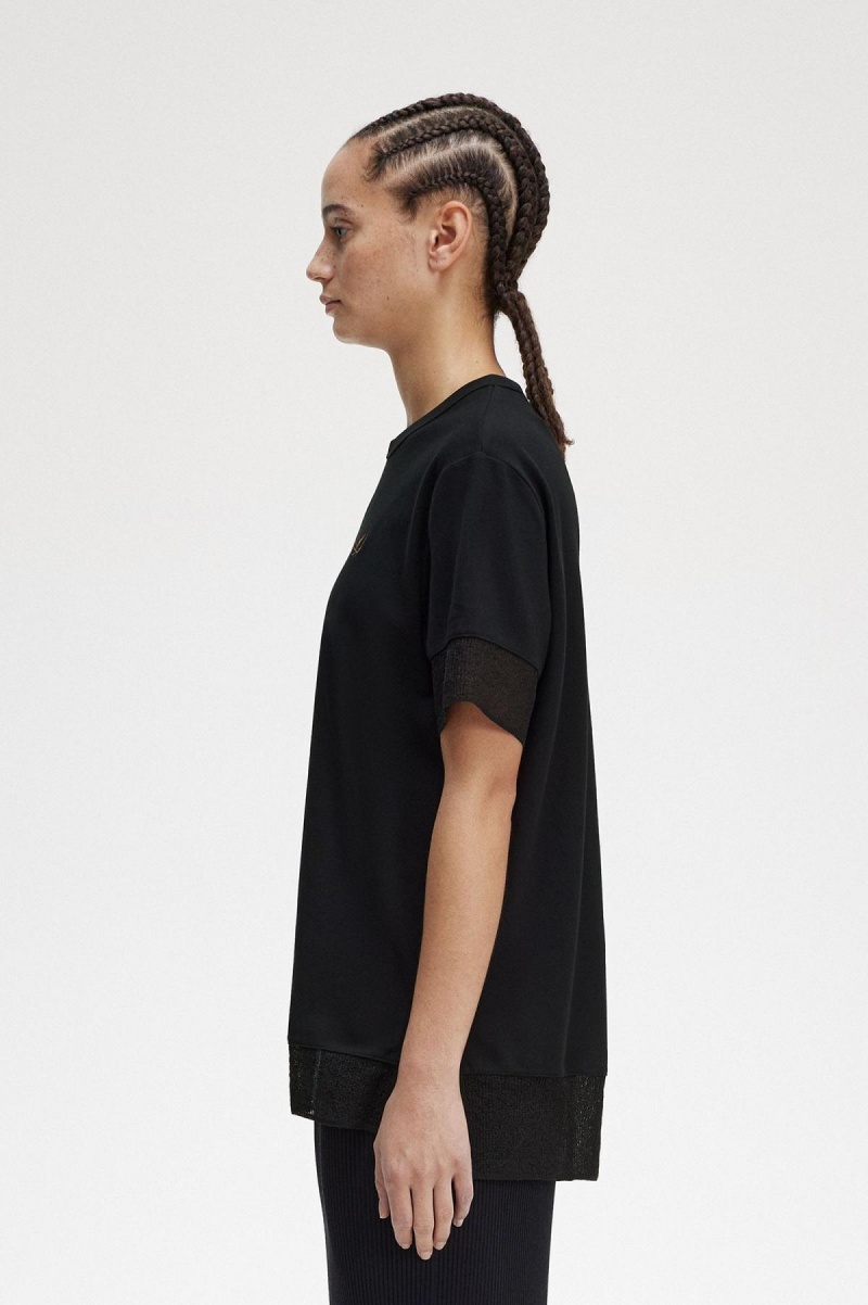 Fred Perry Sheer Trim Piqué T-shirts Damen Schwarz | CHJVR31218