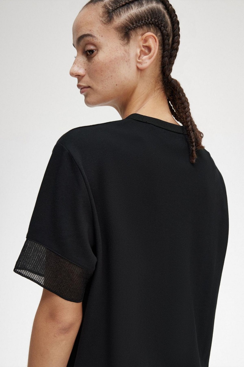 Fred Perry Sheer Trim Piqué T-shirts Damen Schwarz | CHJVR31218