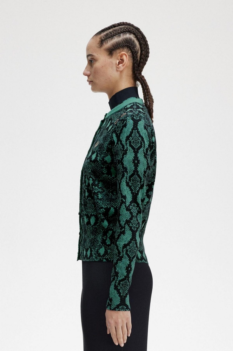 Fred Perry Snake Print Cardigan Strickwaren Damen Tiefesmintfarben | CHCVG92796
