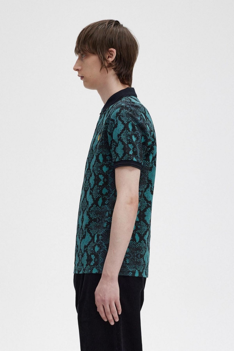 Fred Perry Snake Print Fred Perry Shirt Polo Shirts Herren Tiefesmintfarben | CHQAV63423