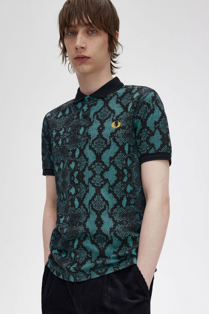 Fred Perry Snake Print Fred Perry Shirt Polo Shirts Herren Tiefesmintfarben | CHQAV63423