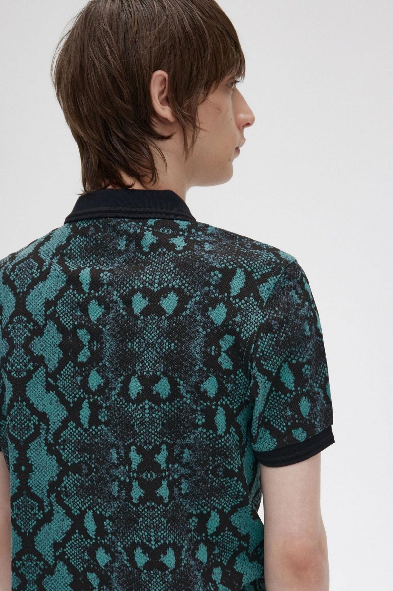 Fred Perry Snake Print Fred Perry Shirt Polo Shirts Herren Tiefesmintfarben | CHQAV63423