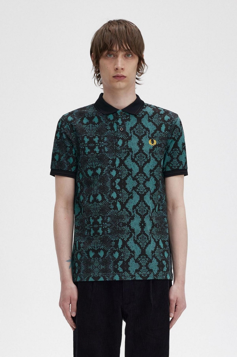 Fred Perry Snake Print Fred Perry Shirt Polo Shirts Herren Tiefesmintfarben | CHQAV63423