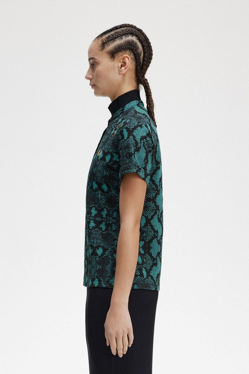 Fred Perry Snake Print Polo Shirts Damen Tiefesmintfarben | TCHPQ53407
