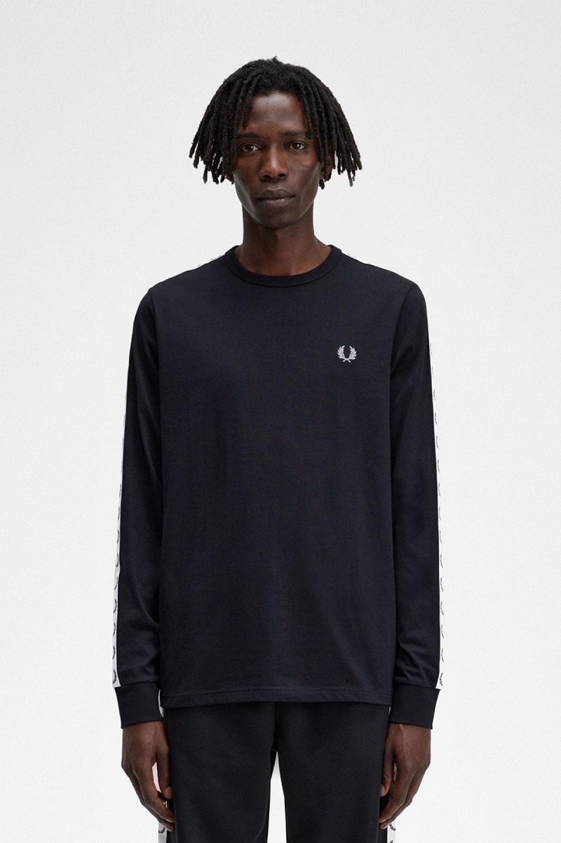 Fred Perry Taped Long Sleeve T-shirts Herren Schwarz | XCHBH80590