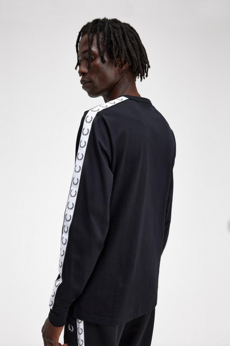 Fred Perry Taped Long Sleeve T-shirts Herren Schwarz | XCHBH80590