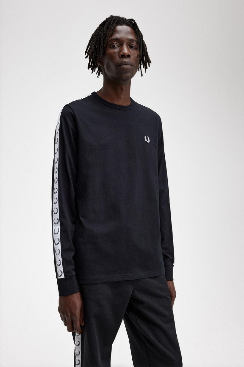 Fred Perry Taped Long Sleeve T-shirts Herren Schwarz | XCHBH80590