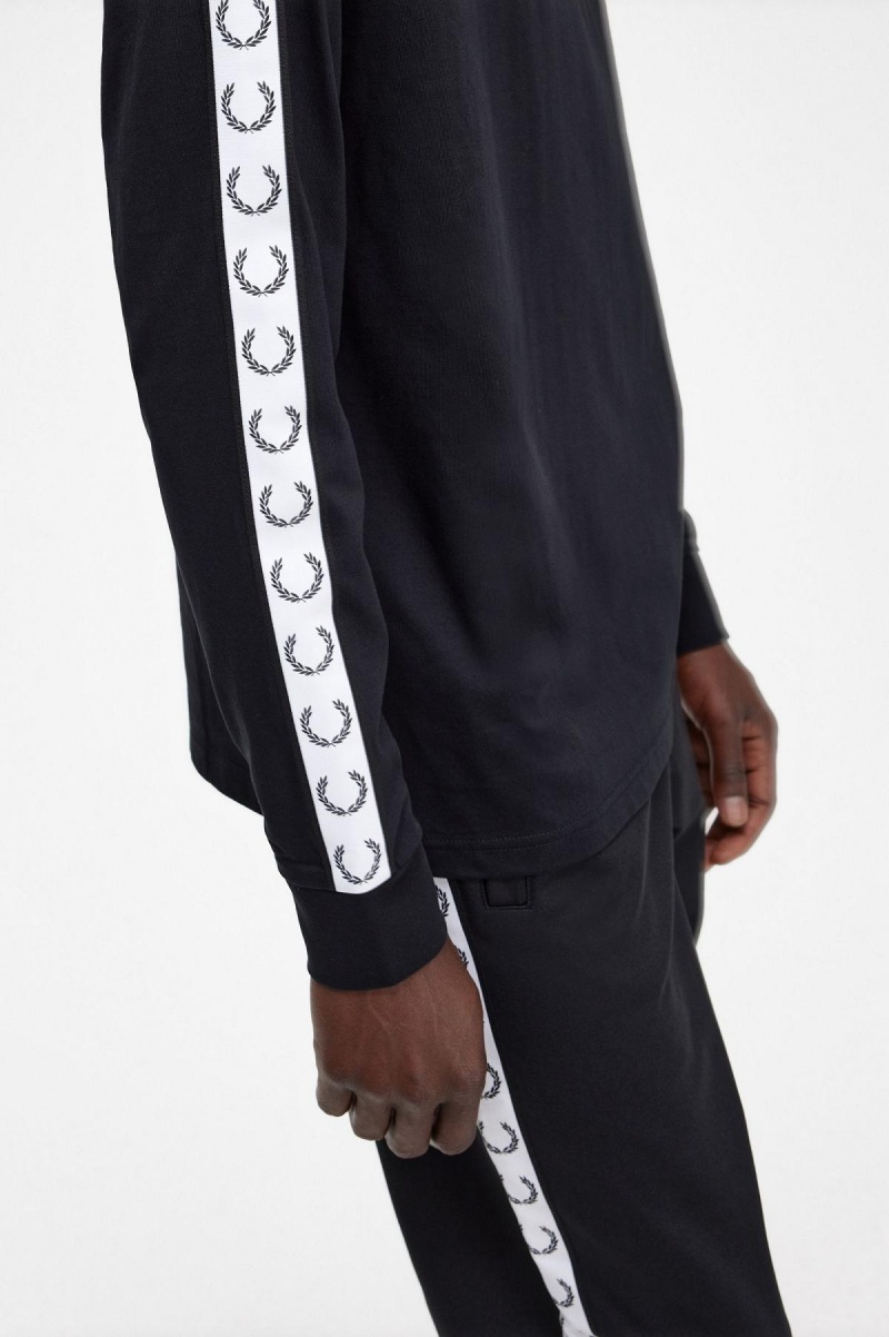 Fred Perry Taped Long Sleeve T-shirts Herren Schwarz | XCHBH80590
