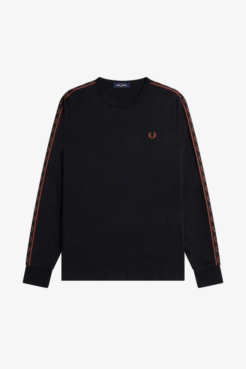 Fred Perry Taped Long Sleeve T-shirts Herren Schwarz Braun | FCHUI11217