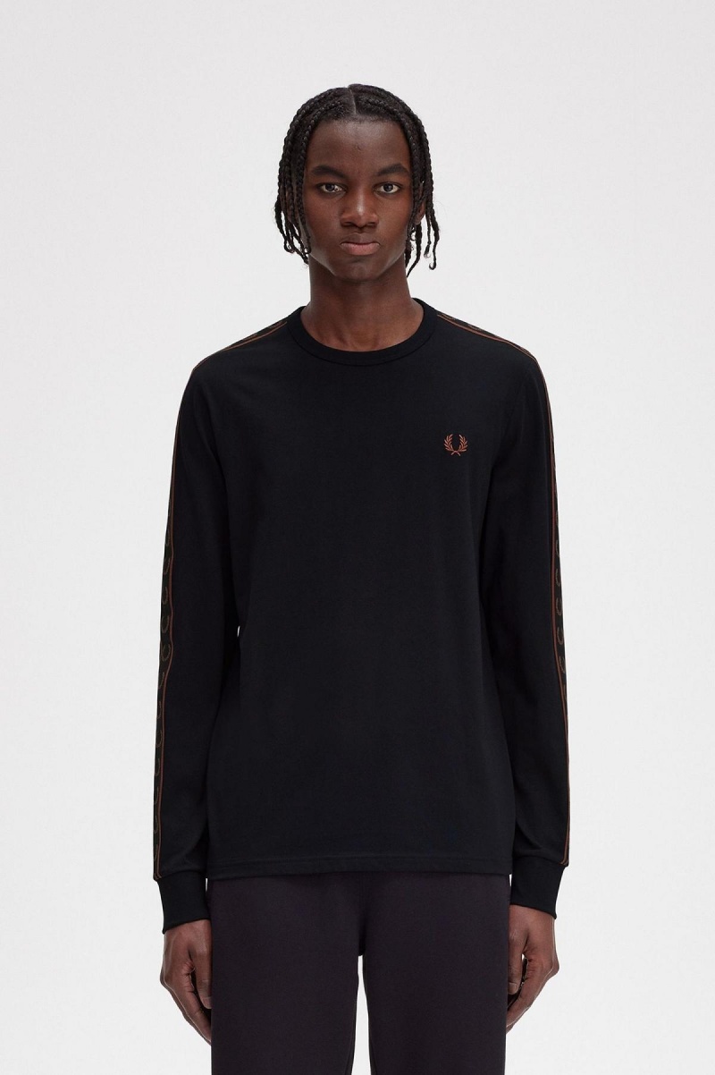 Fred Perry Taped Long Sleeve T-shirts Herren Schwarz Braun | FCHUI11217