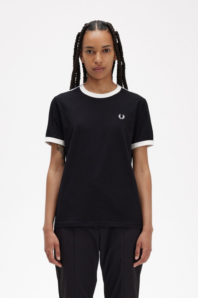 Fred Perry Taped Ringer T-shirts Damen Schwarz | ECHHC11797