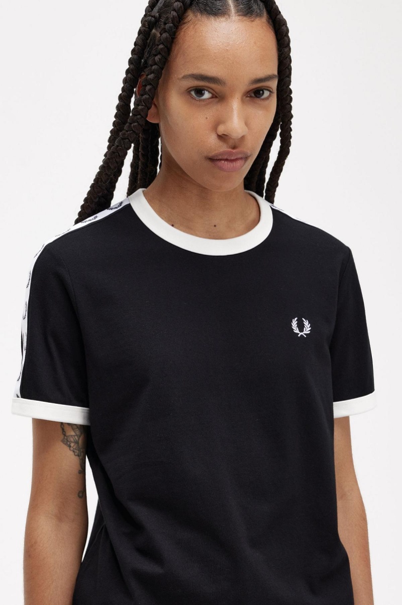 Fred Perry Taped Ringer T-shirts Damen Schwarz | ECHHC11797