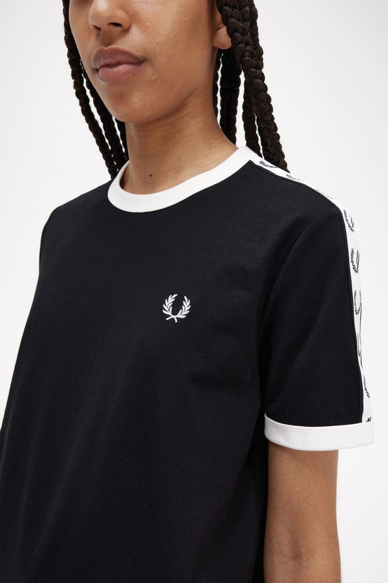 Fred Perry Taped Ringer T-shirts Damen Schwarz | ECHHC11797