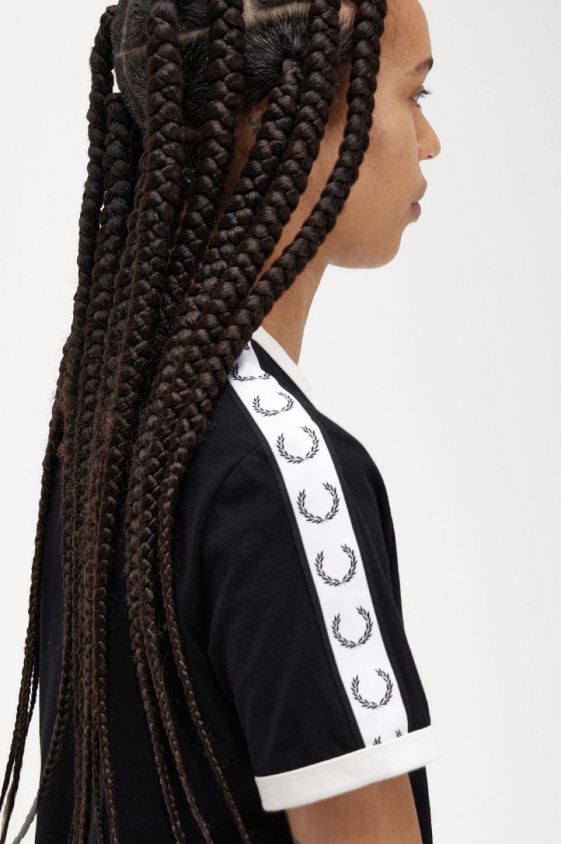 Fred Perry Taped Ringer T-shirts Damen Schwarz | ECHHC11797