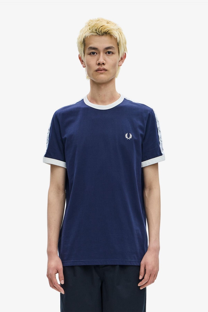 Fred Perry Taped Ringer T-shirts Herren Blau | CHEAH43334