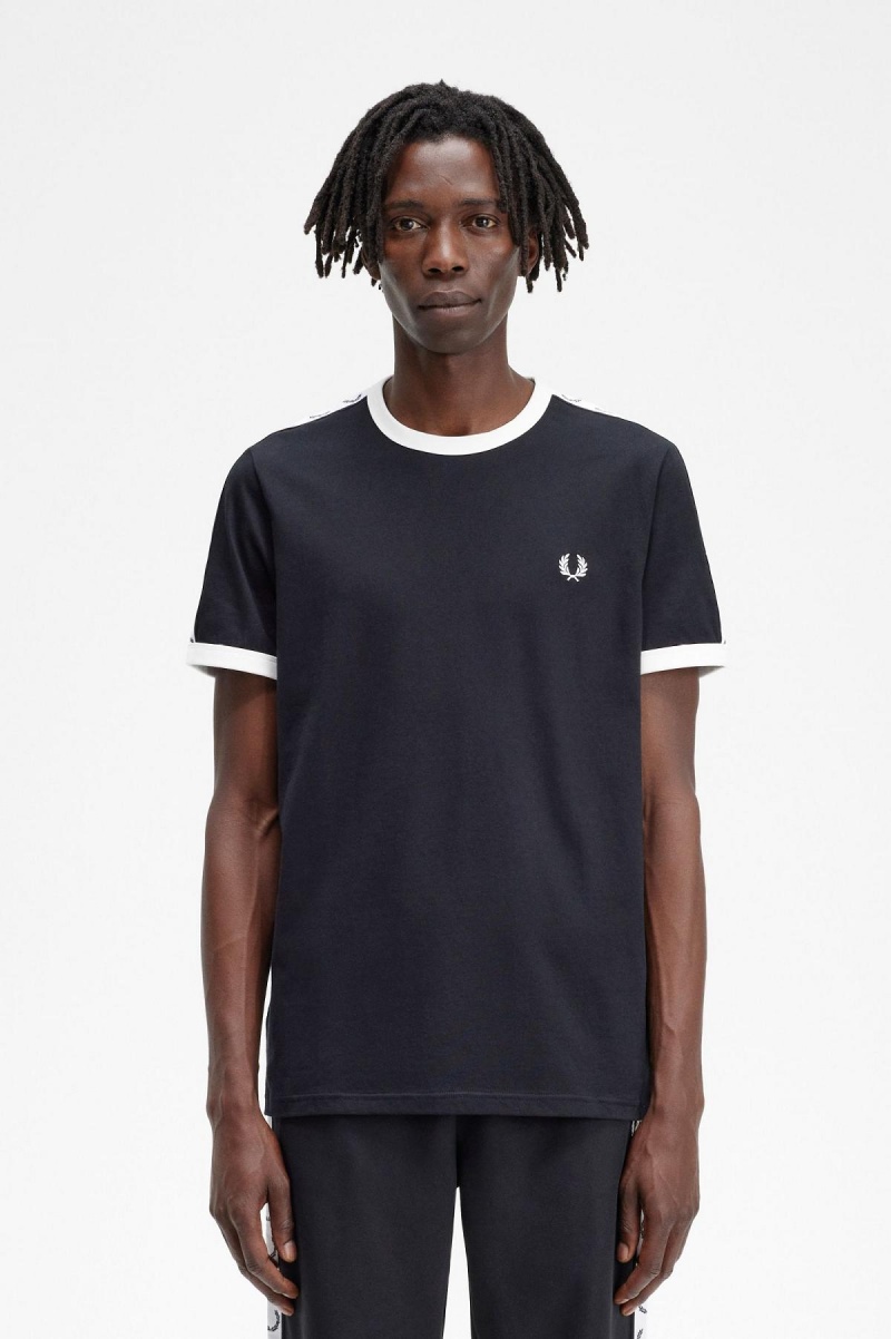 Fred Perry Taped Ringer T-shirts Herren Schwarz | YCHVQ65519
