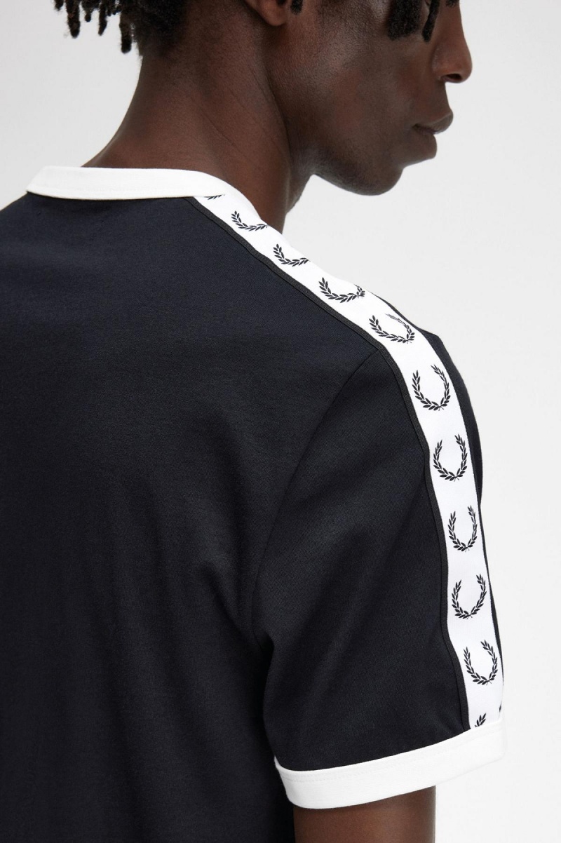 Fred Perry Taped Ringer T-shirts Herren Schwarz | YCHVQ65519