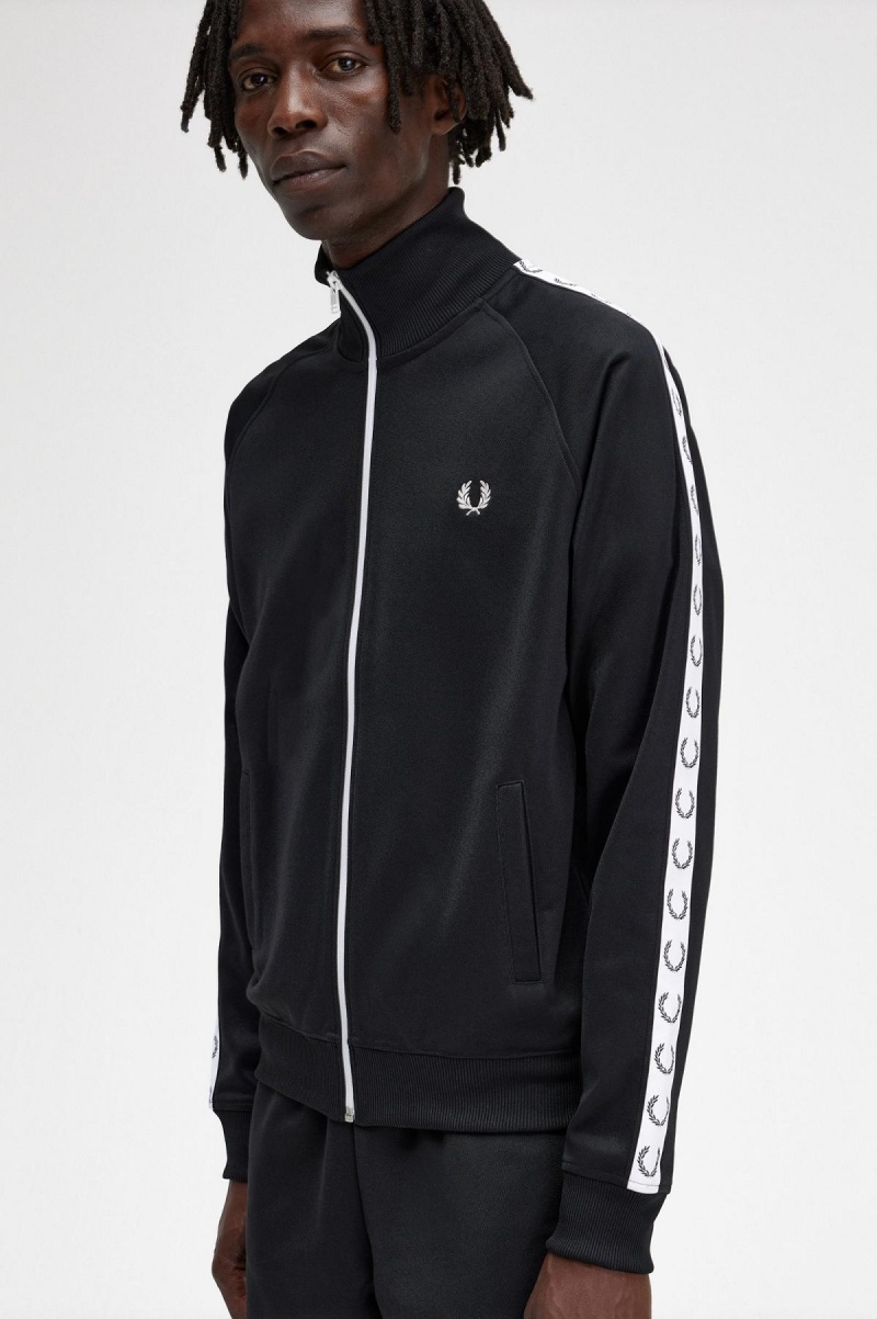 Fred Perry Taped Track Jacket Trainingsanzug Herren Schwarz | DCHVO54394