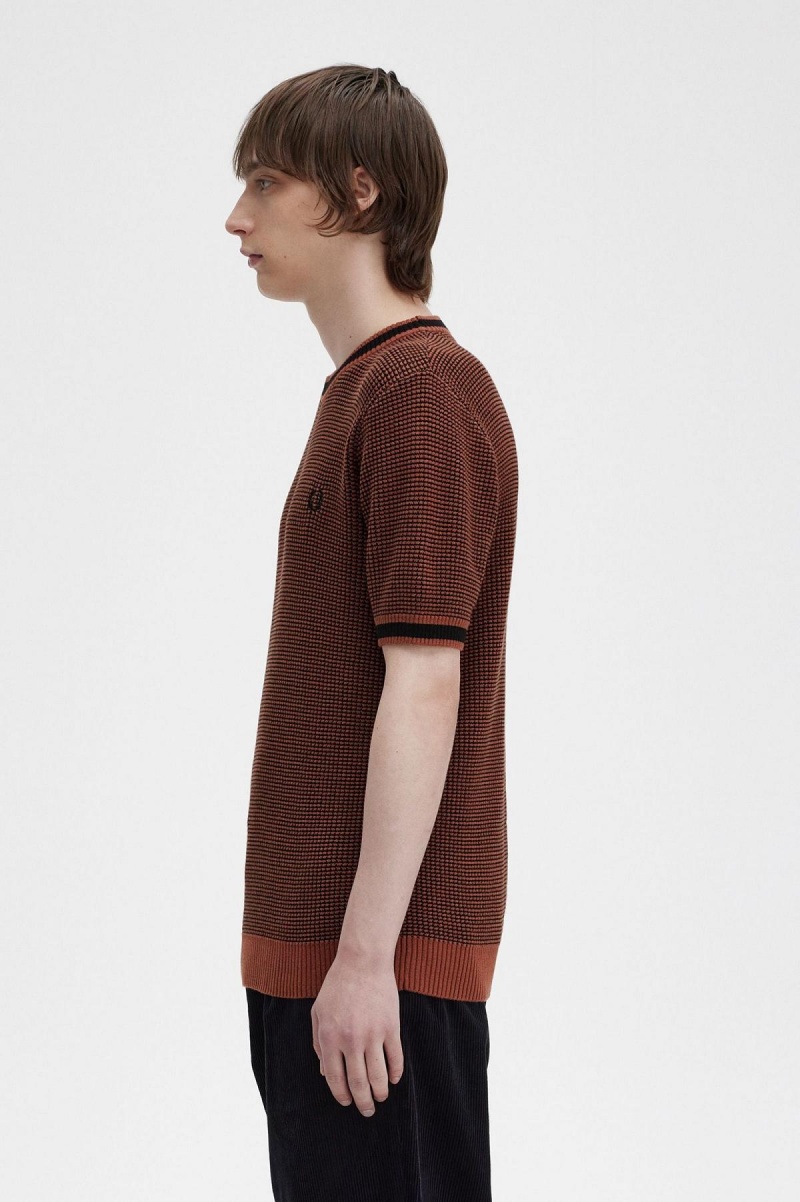 Fred Perry Textured Gestrickt T-Shirt Strickwaren Herren Braun | DCHKV99187