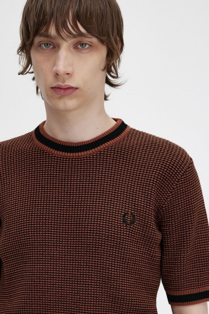 Fred Perry Textured Gestrickt T-Shirt Strickwaren Herren Braun | DCHKV99187