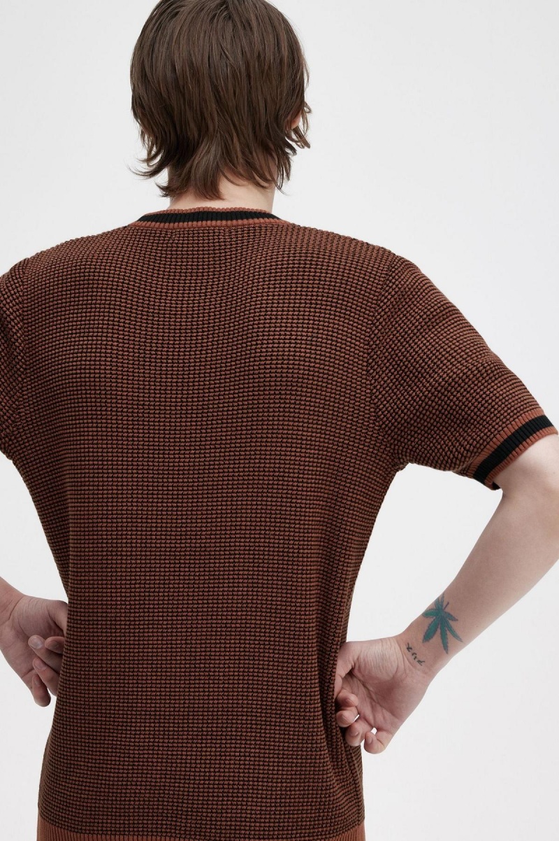 Fred Perry Textured Gestrickt T-Shirt Strickwaren Herren Braun | DCHKV99187