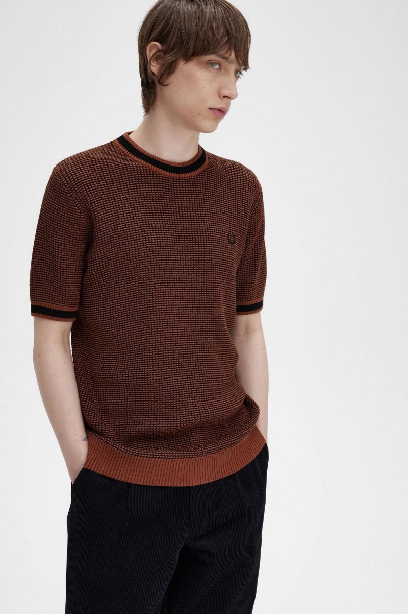 Fred Perry Textured Gestrickt T-Shirt Strickwaren Herren Braun | DCHKV99187