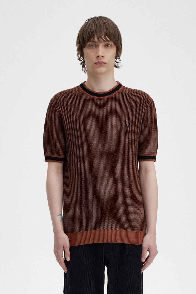 Fred Perry Textured Gestrickt T-Shirt Strickwaren Herren Braun | DCHKV99187