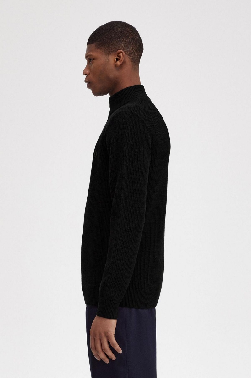 Fred Perry Textured Half Zip Jumper Strickwaren Herren Schwarz | PCHQX88070