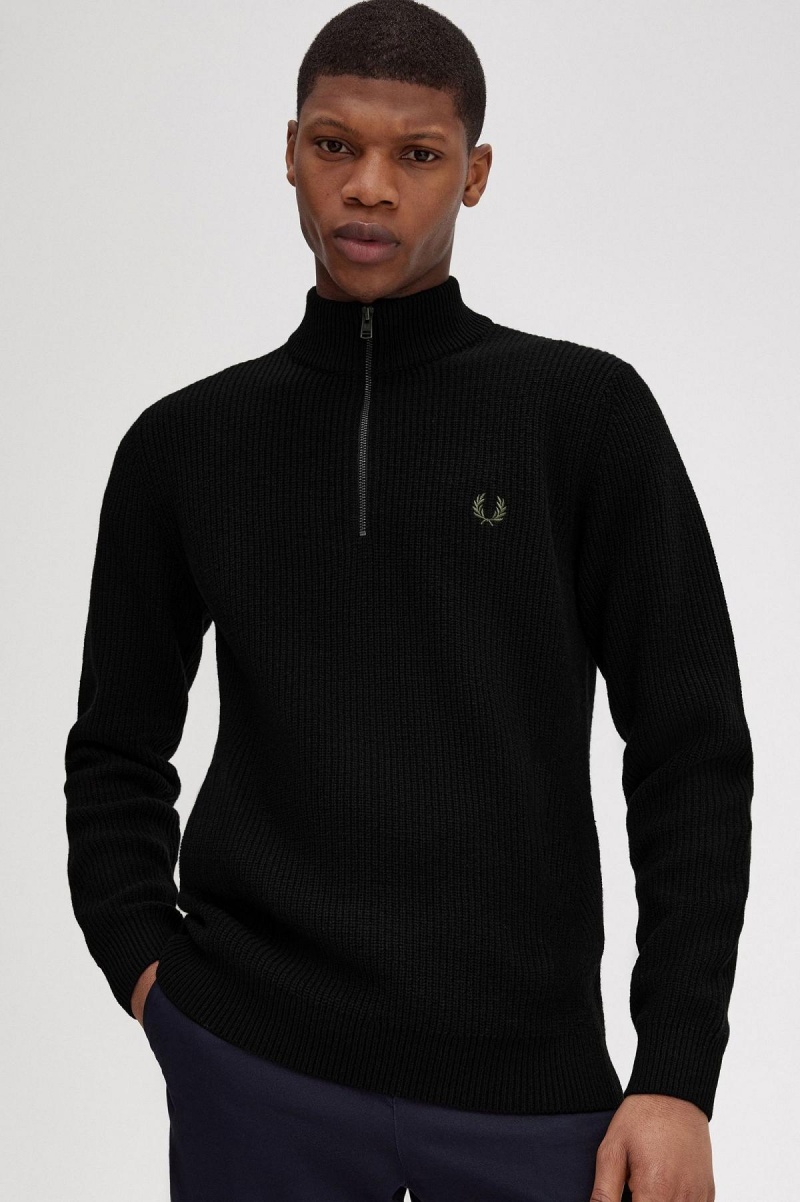 Fred Perry Textured Half Zip Jumper Strickwaren Herren Schwarz | PCHQX88070