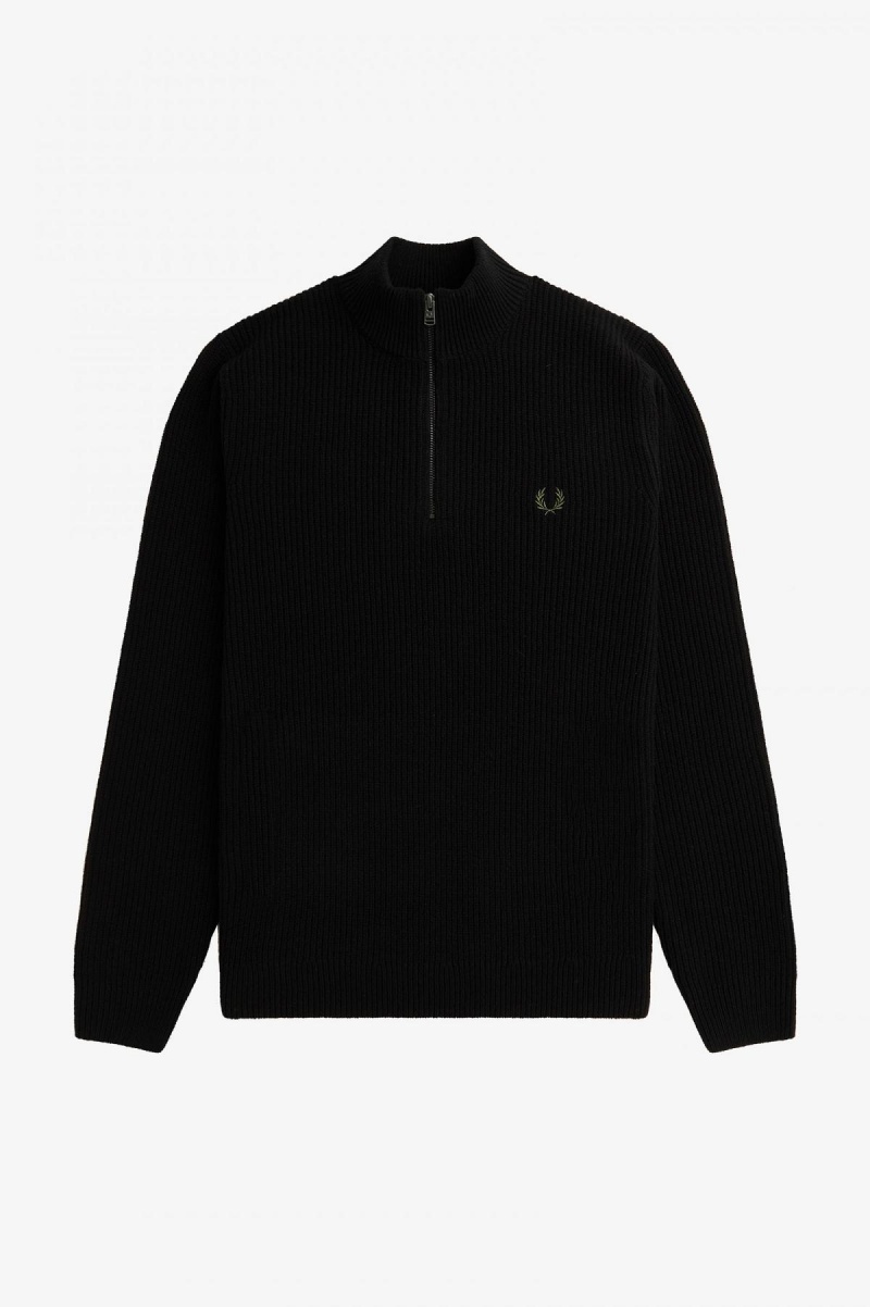 Fred Perry Textured Half Zip Jumper Strickwaren Herren Schwarz | PCHQX88070